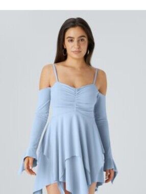 Halara Ruched Long Sleeve Layered Hanky Hem Mini Casual Dress